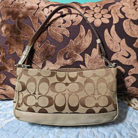 2005 Metallic champagne suede y2k Coach Demi Shoulder Bag - Picture 2 of 6